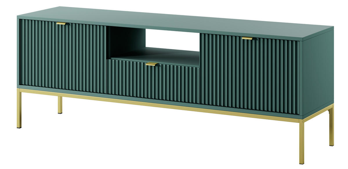 LOWBOARD Kioto RTV 154 cm in grün Farbe und mit goldenen Füßen - Goldfarben/Grün, Holzwerkstoff/Metall (154/56/39cm) - Ravio