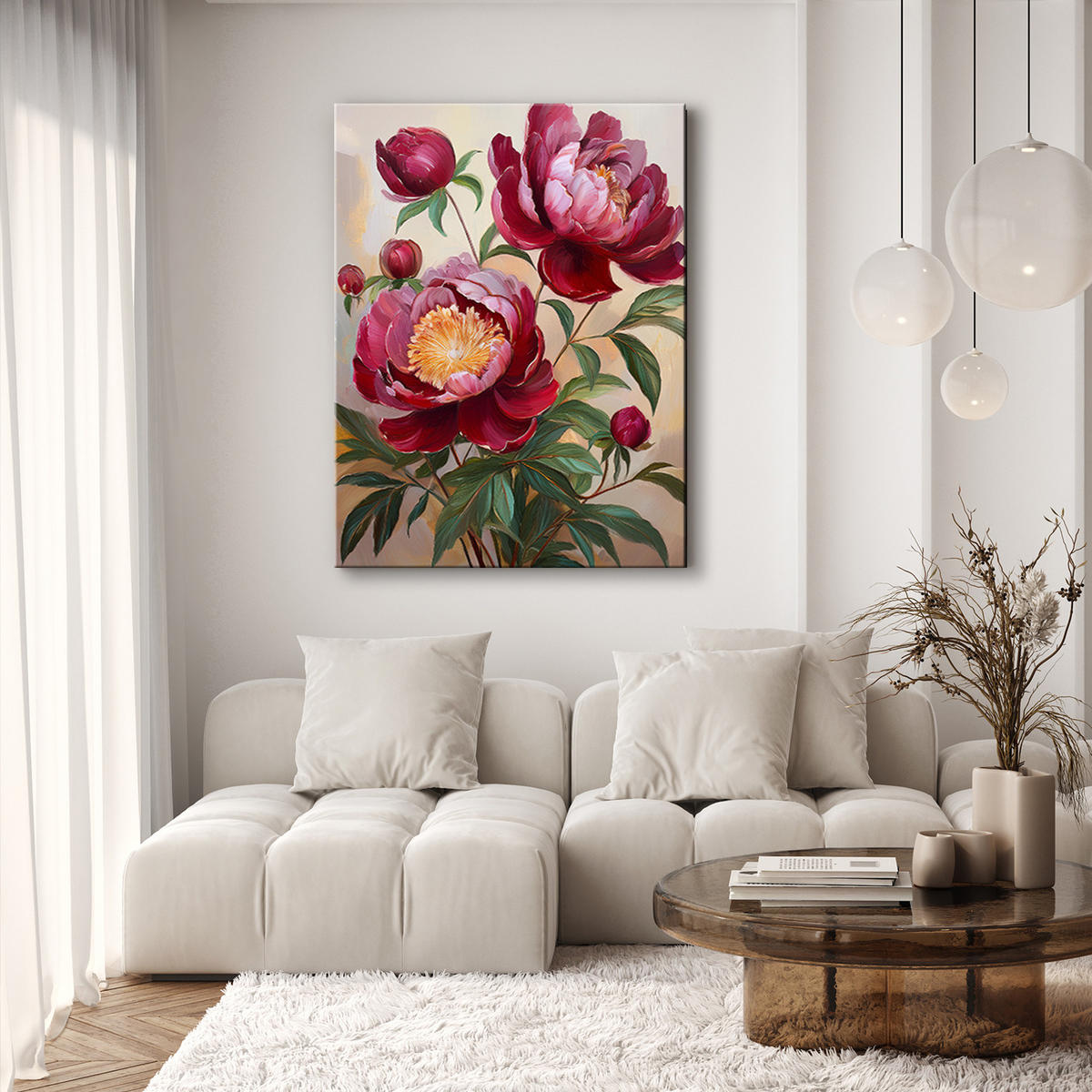 WANDBILD rote burgunderfarbene pfingstrosenblüte - Rot, Textil (40/60cm) - Feeby