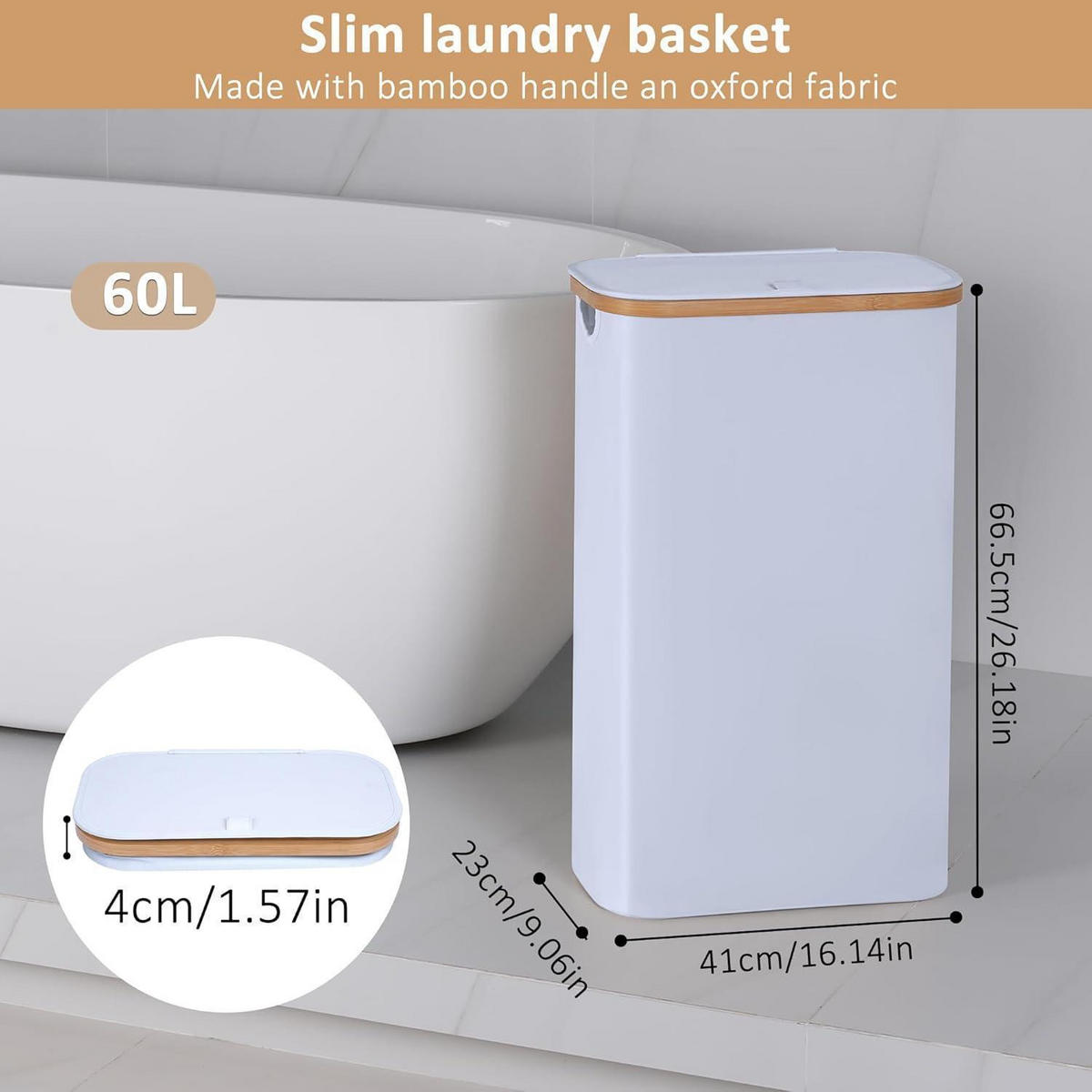 WÄSCHEKORB mit Deckel 60L Weiß - Weiß, Naturmaterialien (66/41/22cm)