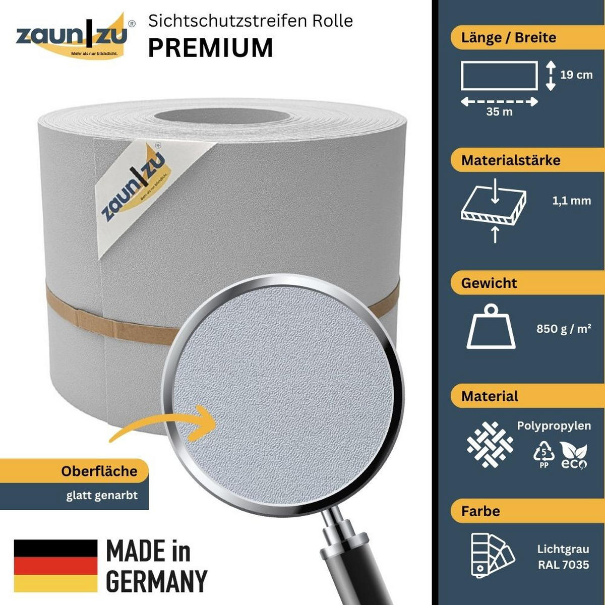 SICHTSCHUTZSTREIFEN PP für Doppelstabmatten Zaunblende Lichtgrau, 35m - Hellgrau, Kunststoff (3500/19cm) - ZAUN|ZU
