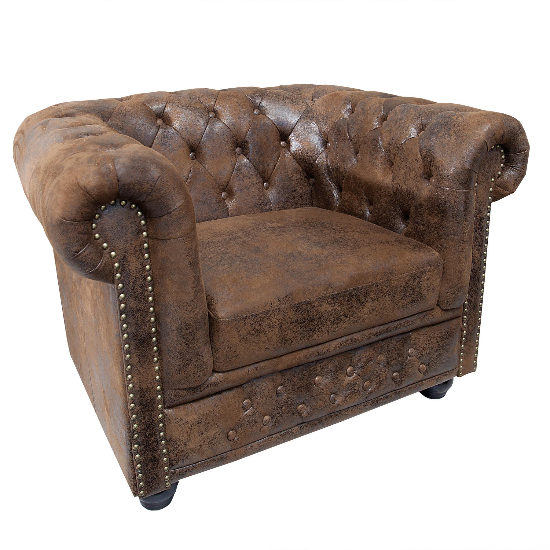 SESSEL CHESTERFIELD Microfaser Braun 110 cm - Dunkelbraun/Braun, Holz/Textil (110/73/85cm) - riess-ambiente
