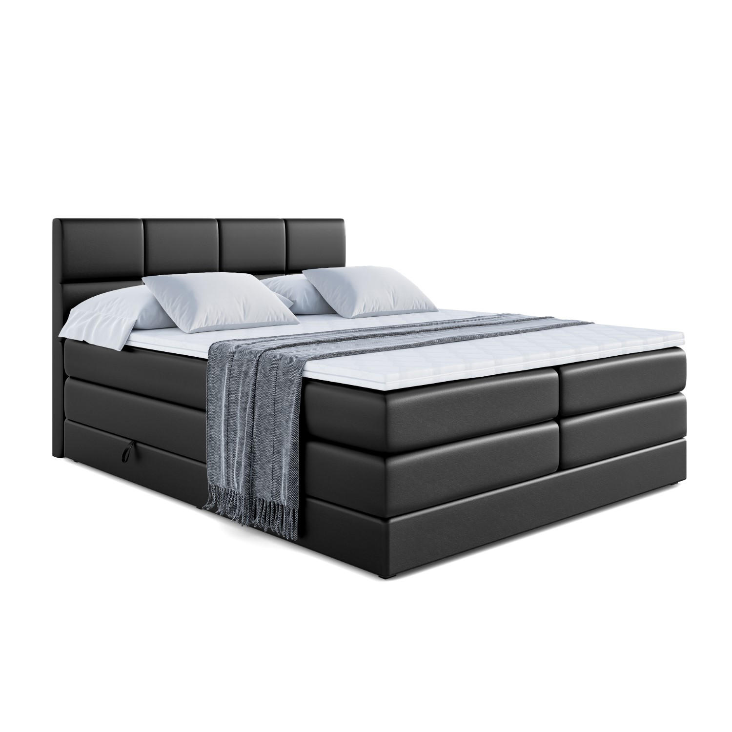 BOXSPRINGBETT ARDENI KING - 180x200 - H3/H4 - Schwarz Hochglanz - Schwarz Hochglanz, Holzwerkstoff (180/200cm)