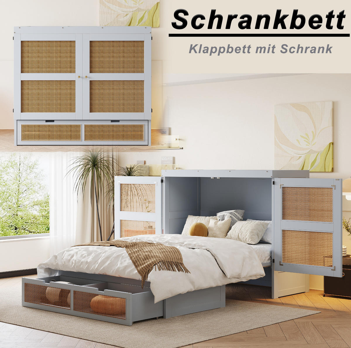 BETT 140/200 cm grau aus Holz mit Stauraum - Grau, Holz (140/200cm) - OKMYHOME