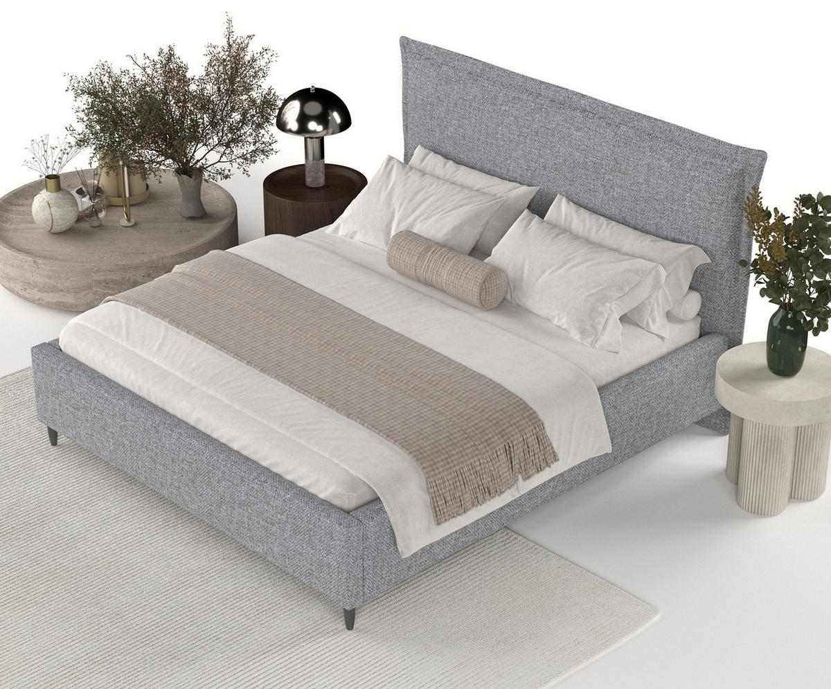 POLSTERBETT Cape Cod Grau 180/200 cm im Chenille-Stoff - Schwarz/Naturfarben, Holz/Holzwerkstoff (180/200cm) - Maison de Reve