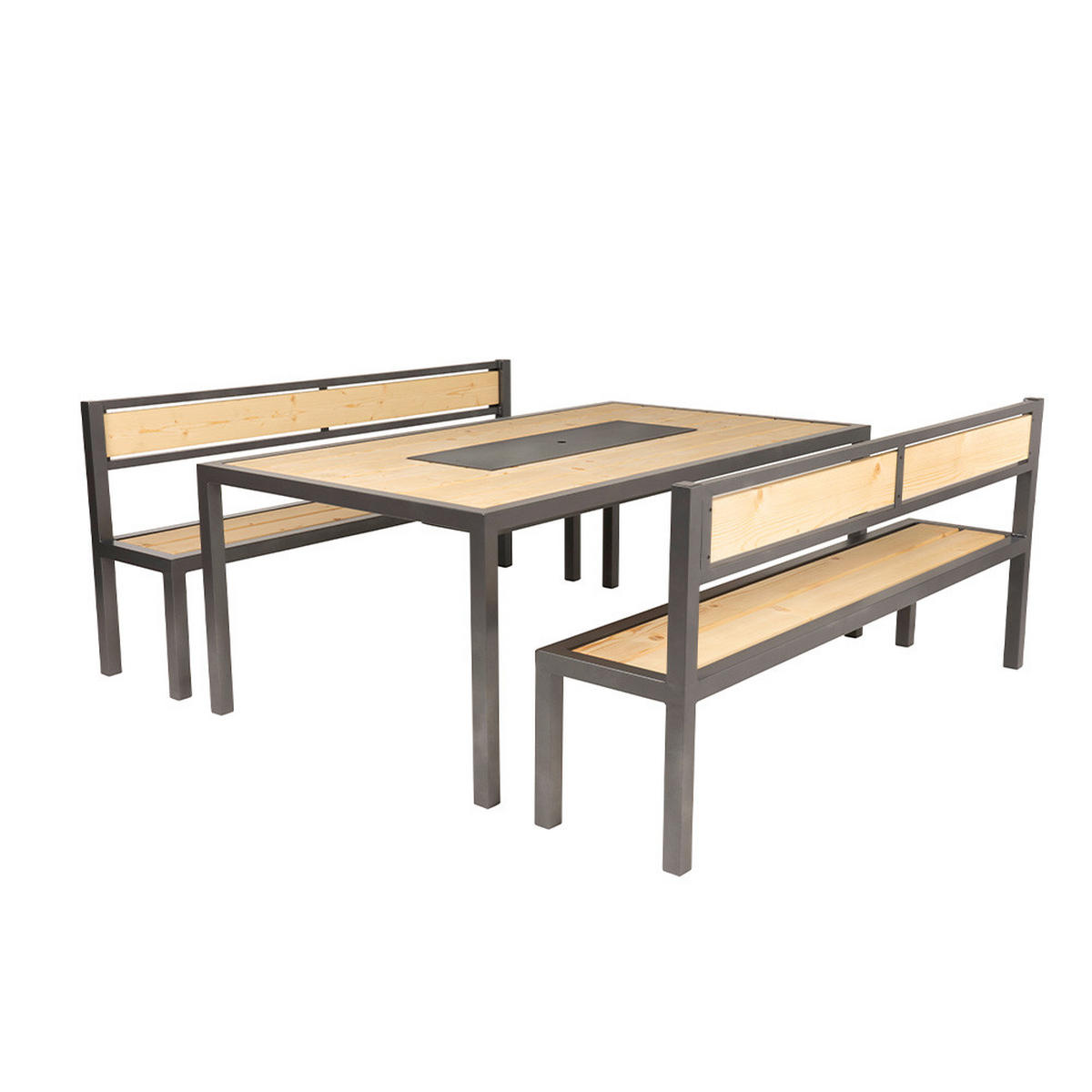 SITZGARNITUR NAXOS - Anthrazit, Holz/Metall (43/200/90cm) - Home Deluxe