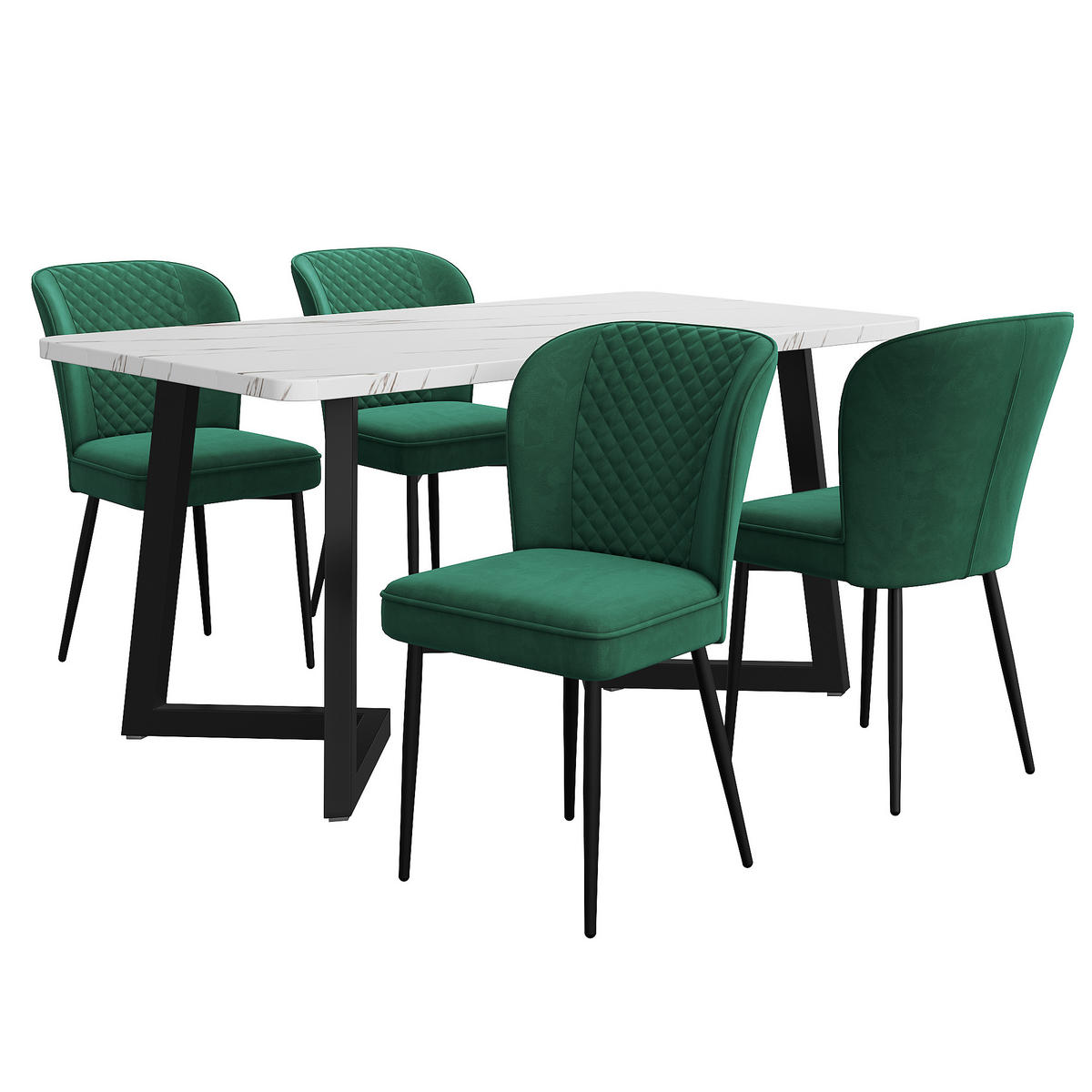 ESSGRUPPE Esstisch 4 Stühle Weiß Grün 117x68cm - Grün, Textil (117/75/68cm) - FLIEKS
