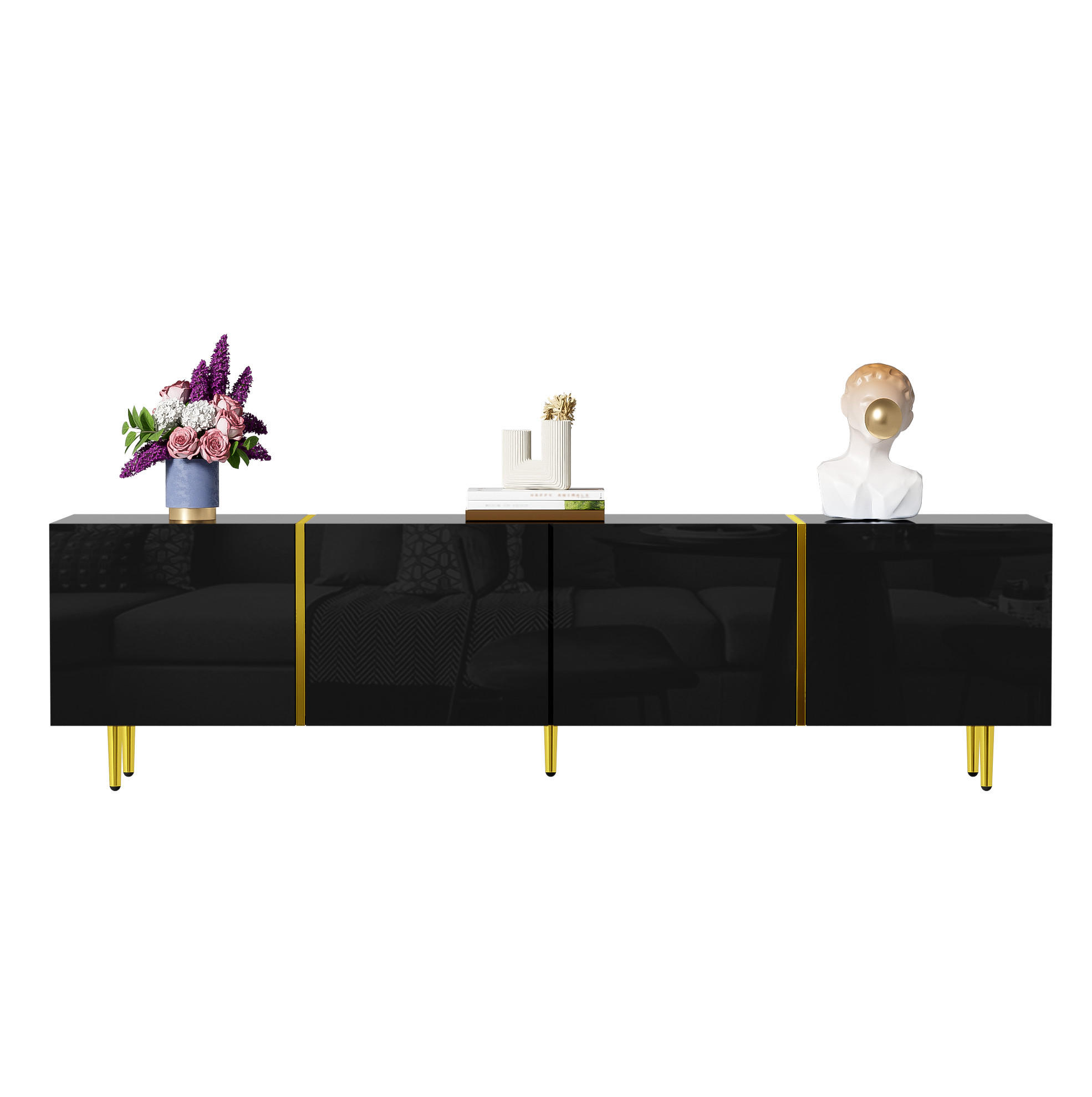TV-LOWBOARD 170/35/46 cm in Schwarz Hochglanz mit 4 Türen - Schwarz, Holzwerkstoff (170/46/35cm) - Flora Grace