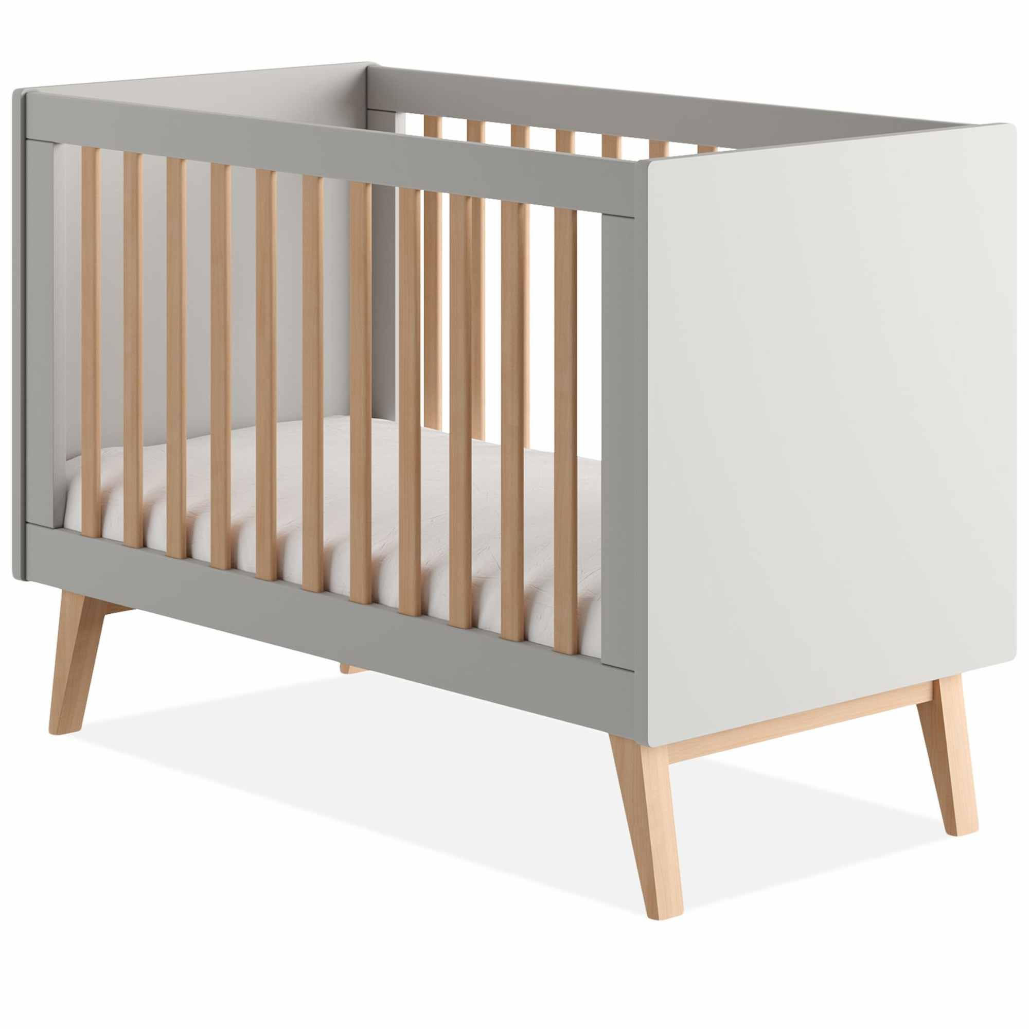 GITTERBETT Dambi mit Höhenverstellung - Grau, Holz (125/90/66cm) - KONSIMO®