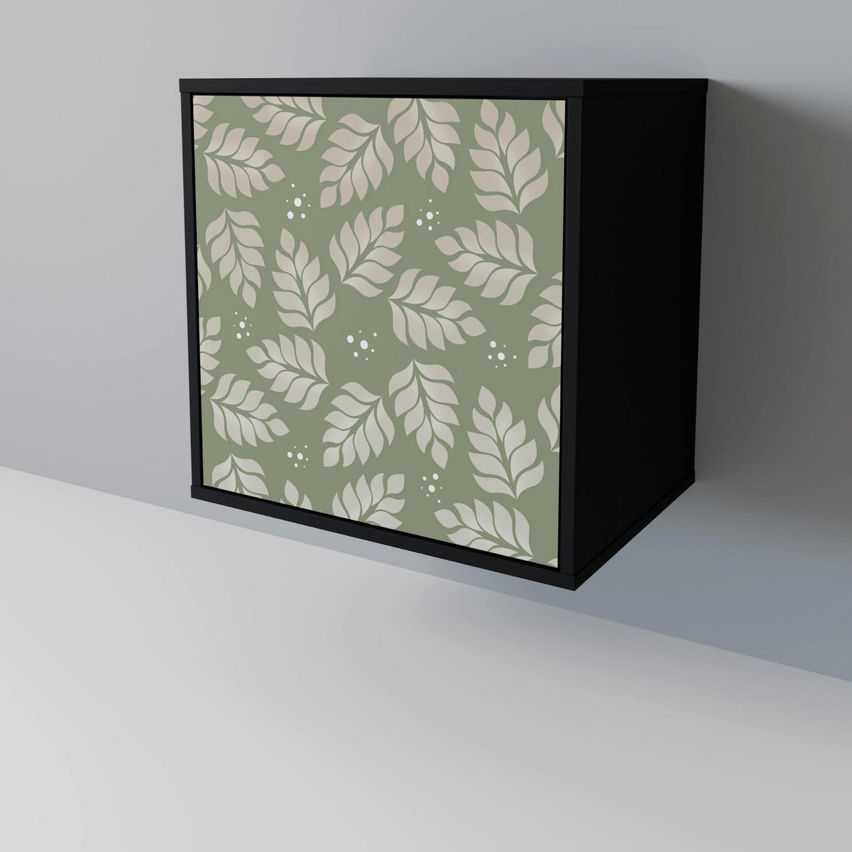 SIDEBOARD LEAVES ON GREEN, Schwarz, 57,5x42x70,5 cm, Schwarze Metall-Sternfüße - Multicolor/Schwarz, Holzwerkstoff/Metall (57.5/70.5/42cm) - SpaceRebels