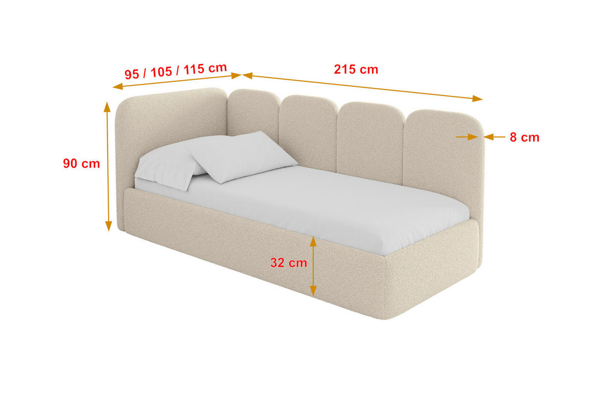 EINZELLBETT Jugendbett mit Bettkasten und Matratze H3/H4, Rechts - VELY 80x200 Dunkelbeige - Taupe, Holzwerkstoff/Textil (80/200cm) - ALTDECOR