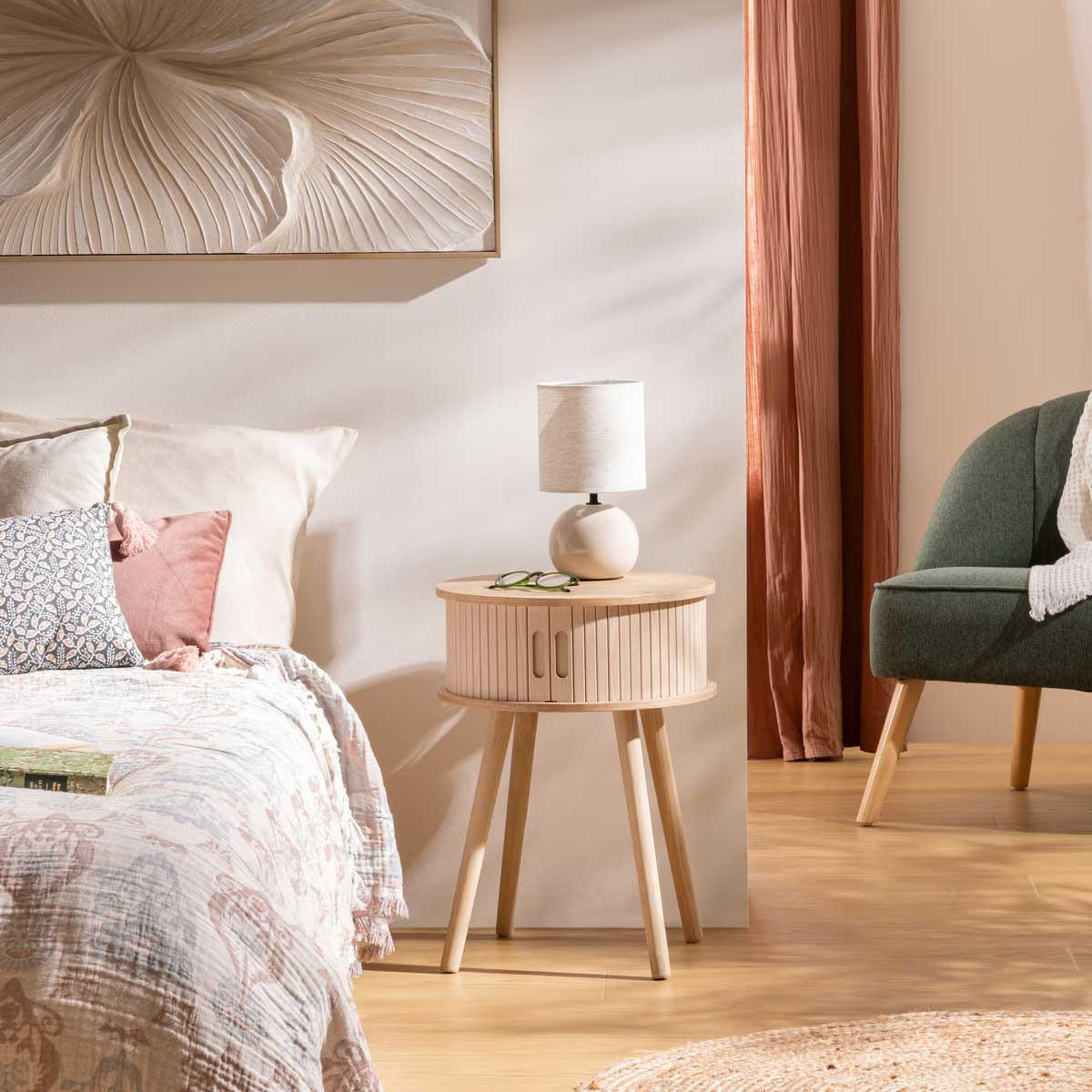 NACHTTISCH mit 2 Türen Nysos 40/40/54 cm - Beige, Holzwerkstoff (40/54/40cm) - Atmosphera Createur d´interieur