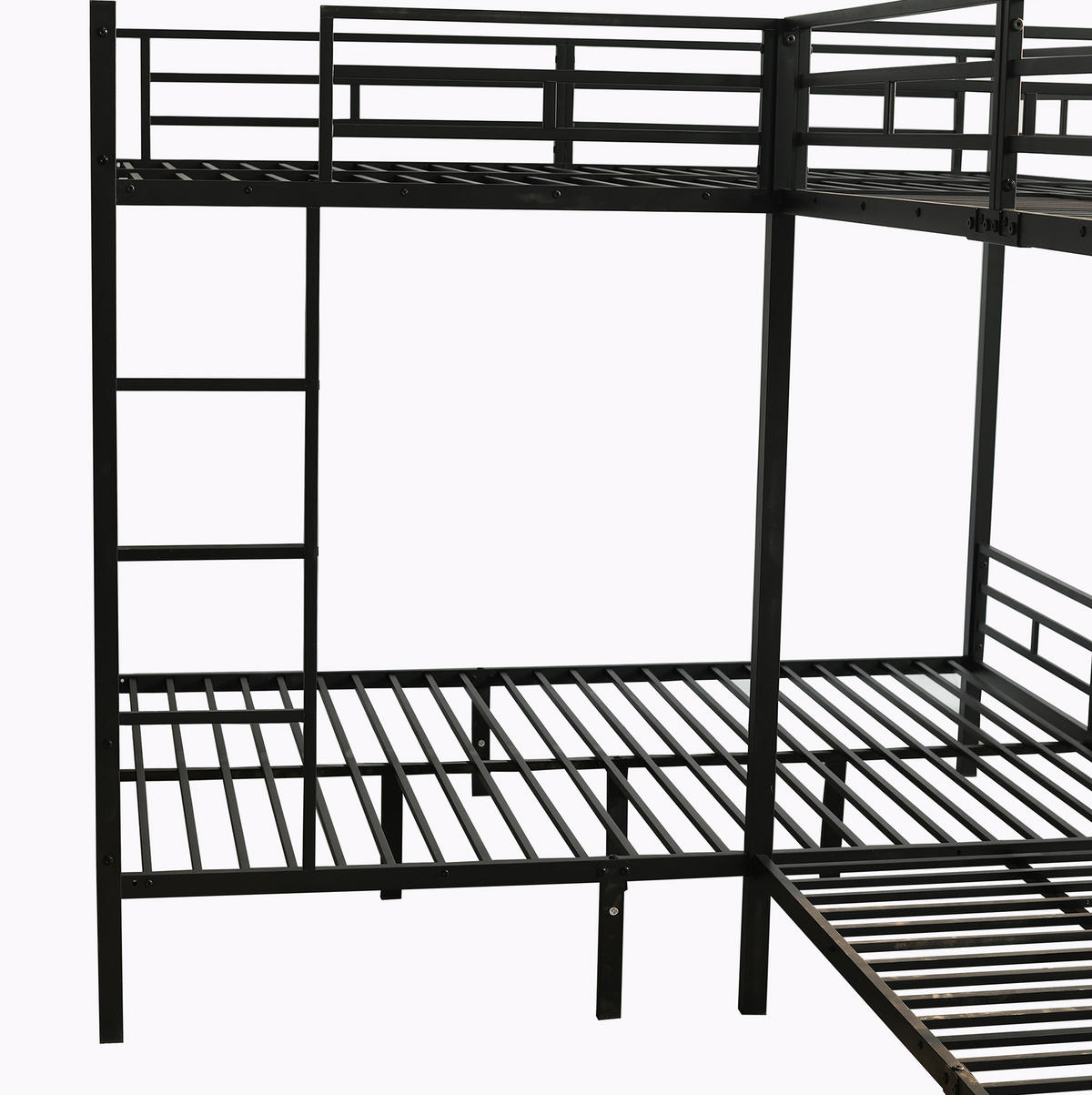 ETAGENBETT 90/200 cm & 140/200 cm in Schwarz mit Dreistufiger Leiter und Lattenrost - Schwarz, Metall (90/200cm) - CHICFURN