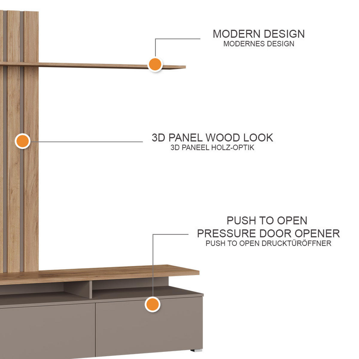 NÁSTĚNNÁ SKŘÍŇKA Harro Dub Goldkraft / béžová - šedobéžová/barva dubu, kompozitní dřevo (139/200/45cm) - Vicco