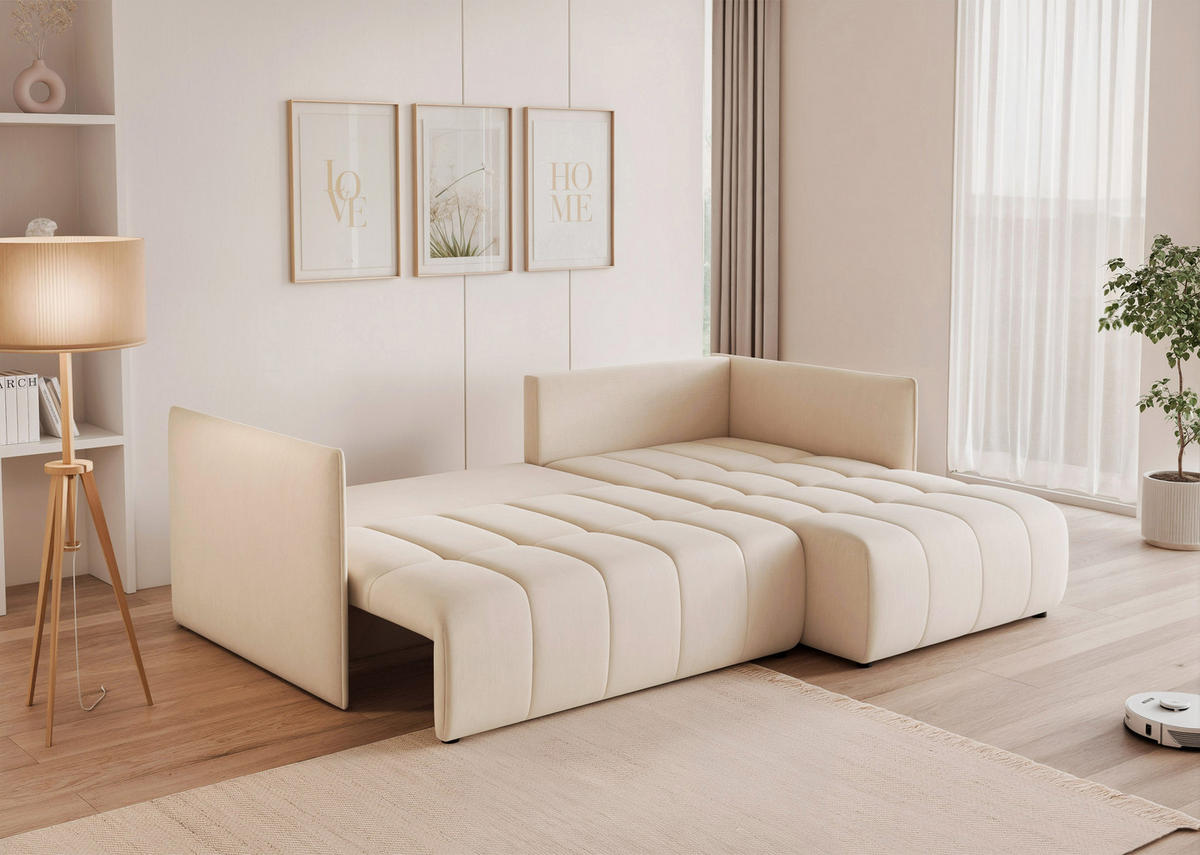 ECKSOFA CLEO mit Schlaffunktion und Bettkasten Creme - Creme, Holzwerkstoff/Kunststoff (245/180cm) - Idohome