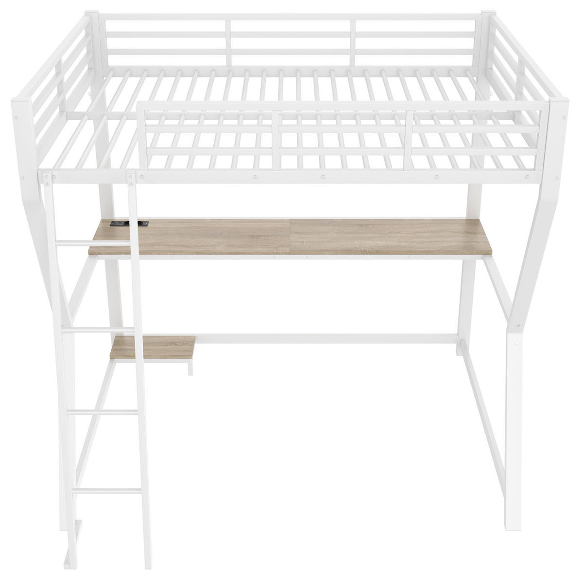 HOCHBETT 140/200 cm Weiß mit LED und Schreibtisch ohne Matratze - Weiß, Metall (140/200cm) - MIVRAY