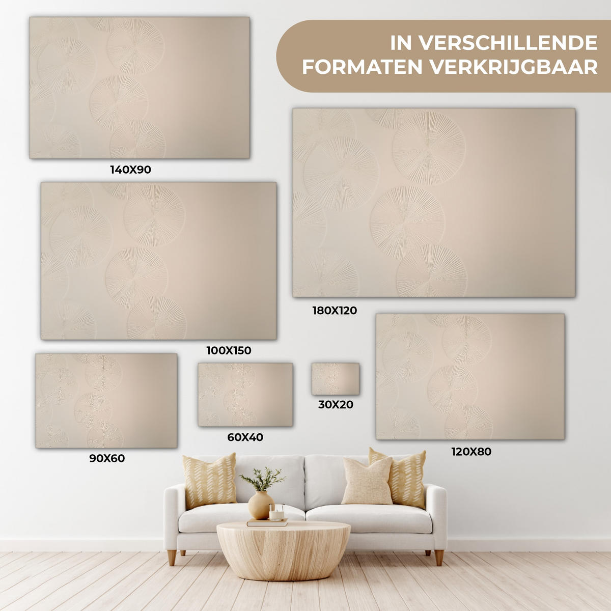 LEINWANDBILD Japandi - Beige - Modern Wohnzimmer Groß 120x80 cm - Ecru, Textil (120/80cm) - MuchoWow