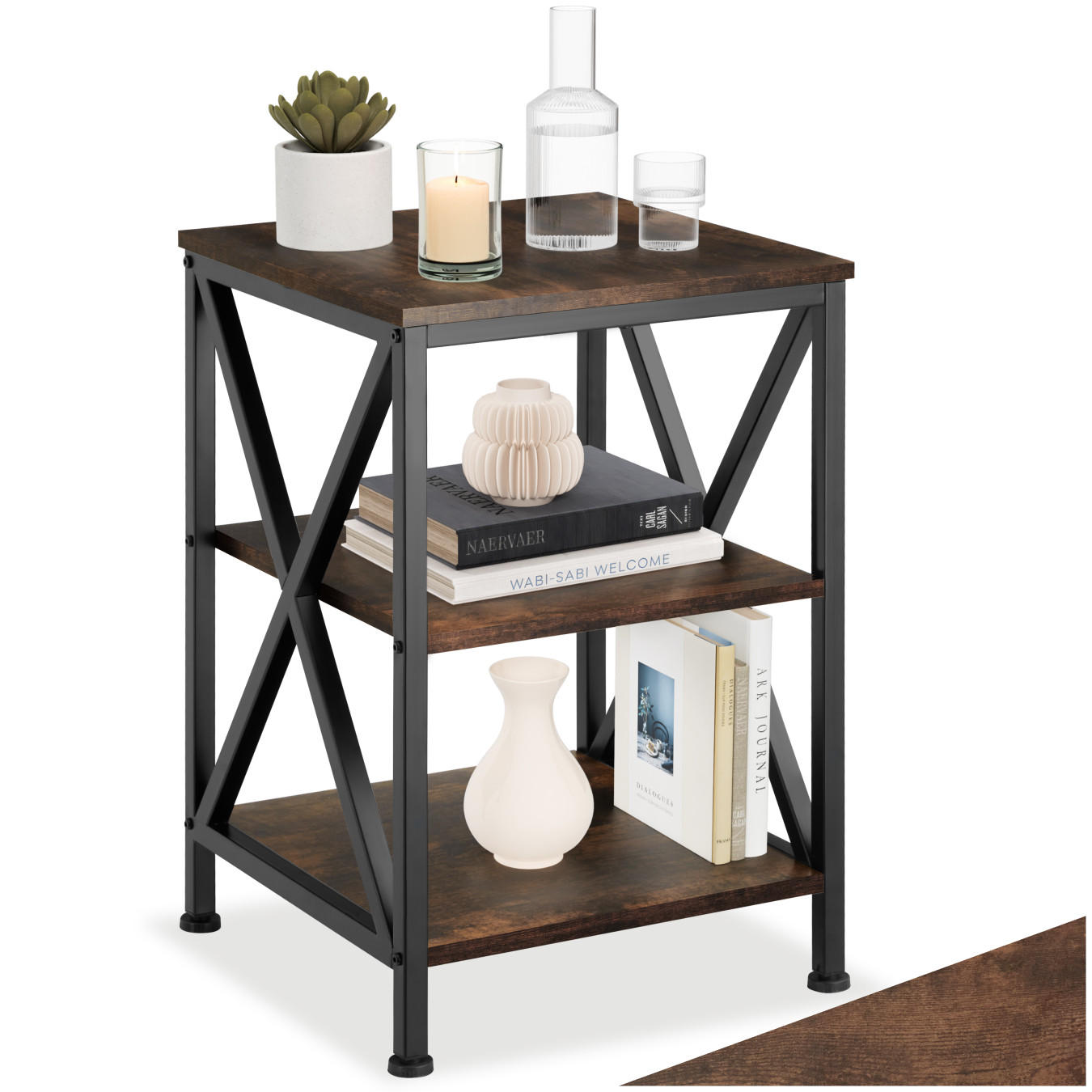 BEISTELLTISCH Nottingham,40,5 x 40,5 x 60,5 cm,Industrial Holz dunkel, rustikal - Rostfarben, Holz (40.5/40.5/60.5cm) - tectake