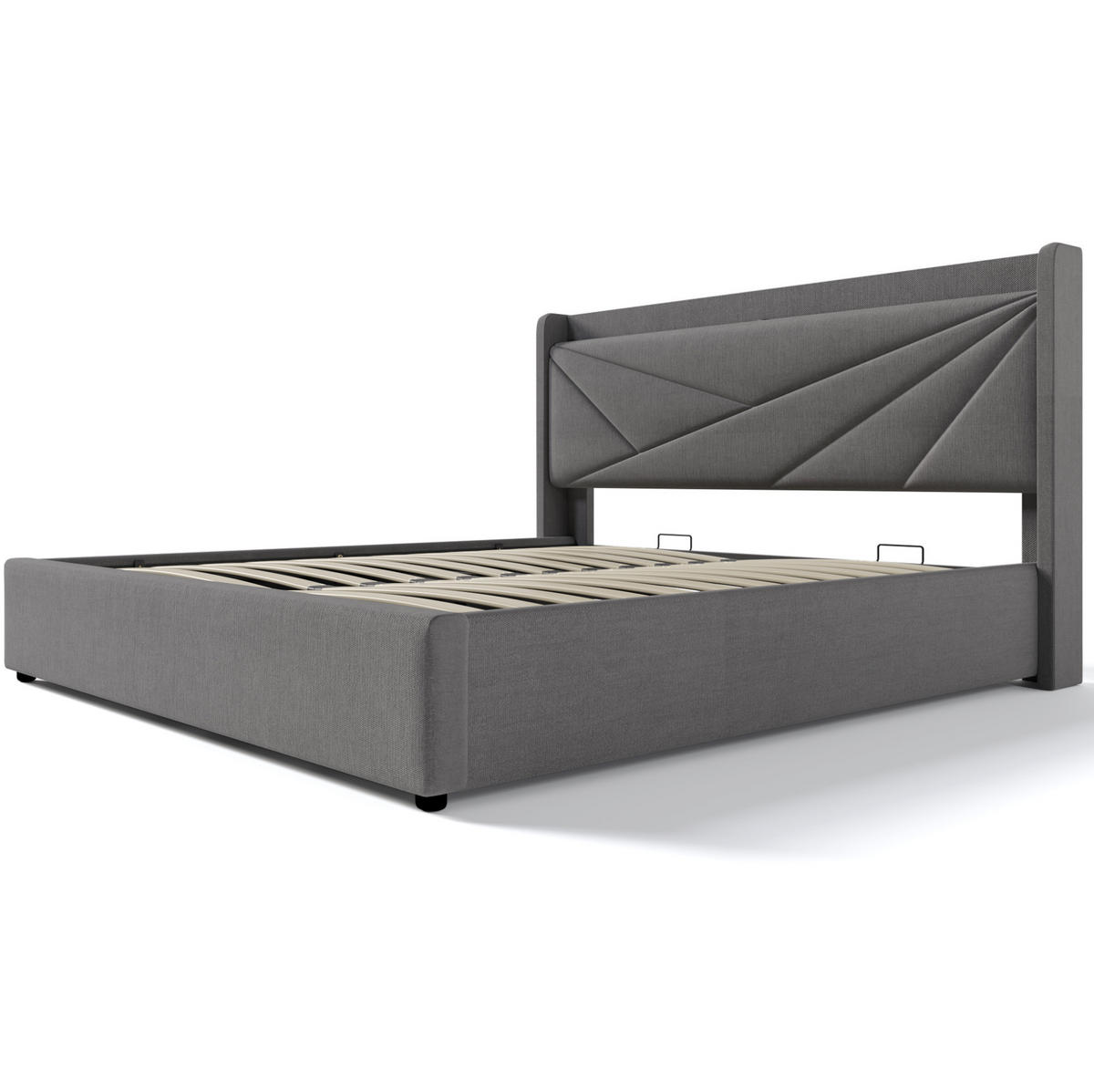 ČALOUNĚNÁ postel 180/200 cm šedá z bavlněného lnu s USB a Typ-C nabíjením a úložným prostorem - šedá, textil (180/200cm) - OKWISH
