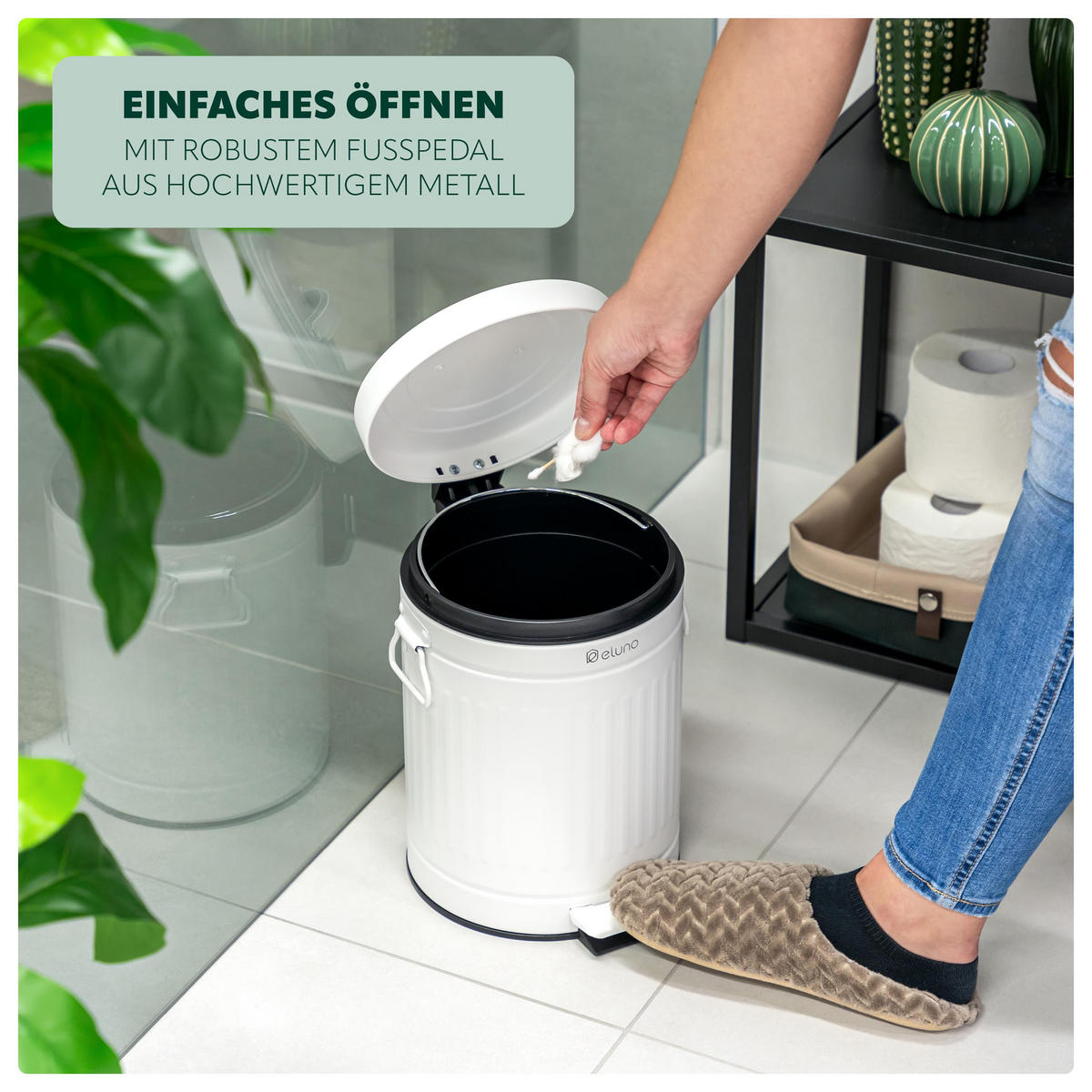KOSMETIKEIMER Treteimer VINTAGE, 5 Liter, aus Metall, weiß - Weiß, Metall (21/30.5/21cm) - eluno