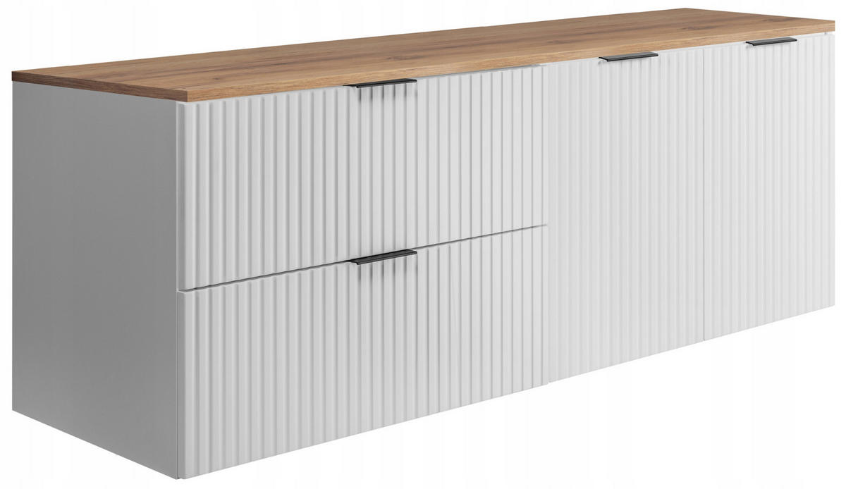 WASCHBECKUNTERSCHRANK FLOW + Platte Weiß matt 160/57/46 cm - Weiß, Holzwerkstoff (160/57/46cm) - Rodan