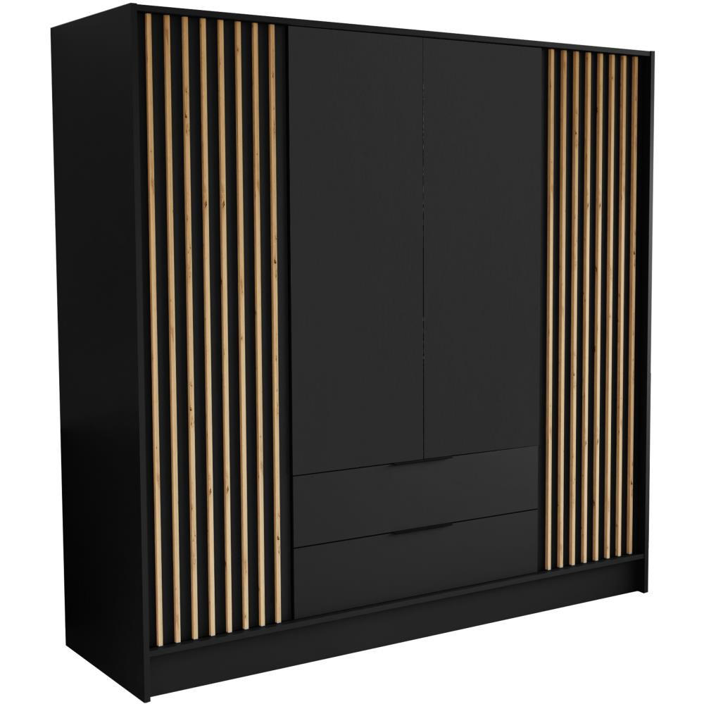 DREHTÜRENSCHRANK Nero 200/51/200 cm mit Lamellen schwarz - Schwarz, Holzwerkstoff (200/200/51cm) - Beautysofa