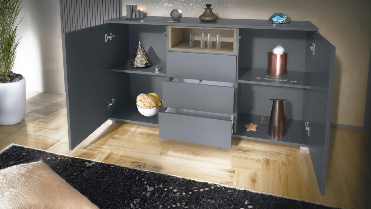 SIDEBOARD Skadu Avola-Anthrazit - Anthrazit, Holzwerkstoff (138.5/75.5/35cm) - Vladon