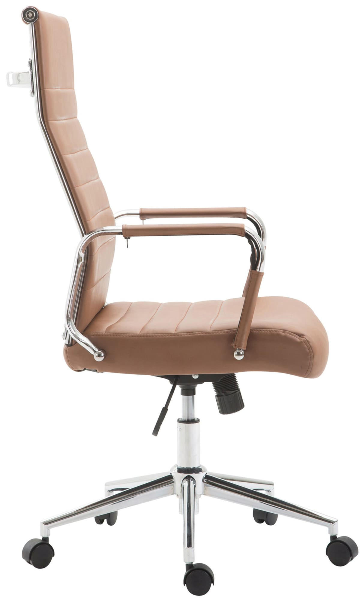 DREHSTUHL Lederlook hellbraun - Chromfarben/Hellbraun, Textil/Metall (58/105/66cm) - CLP