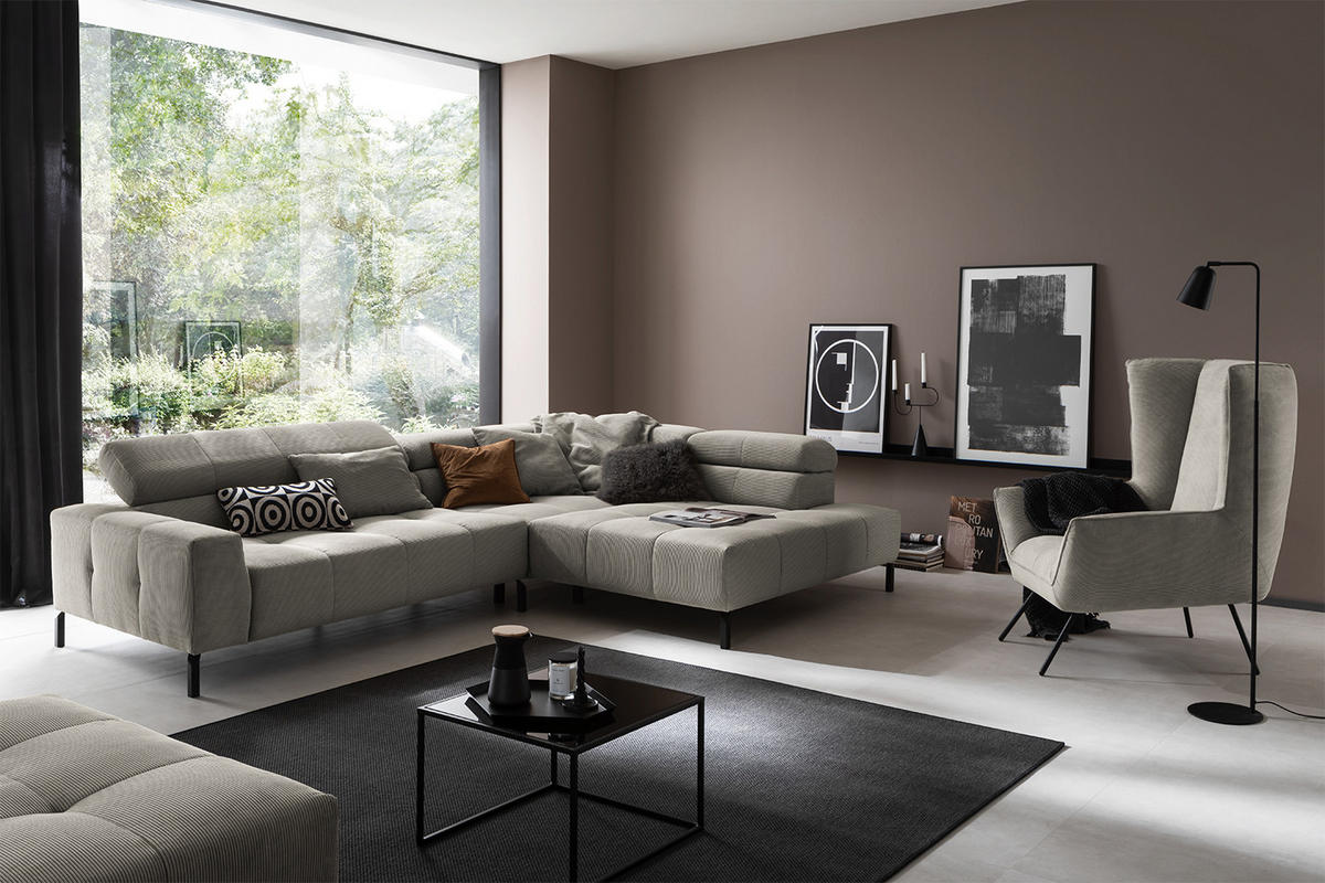 ECKSOFA OHIO Grau Cord - Schwarz/Grau, Textil/Metall (311/219cm) - KAWOLA