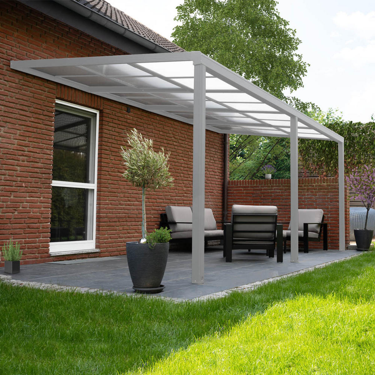 TERRASSENÜBERDACHUNG SOLIS DELUXE - Farbe: Weiß, Größe: 579 x 295 x 233 / 272 cm - Weiß, Kunststoff (579/272/295cm) - Home Deluxe