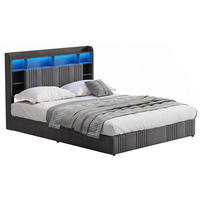 POLSTERBETT 140x200 cm Dunkelgrau Leinen mit Bettkasten, Hydraulik, LED RGB & USB Steckdose - Schwarz, Holz - SHOPENTRA