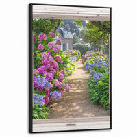 LEINWAND Bilder mit Rahmen - Hortensie - Durchsichtig - Blumen - Sommer - Lila - Weg - 60x90 - Lila, Textil (60/90cm) - MuchoWow