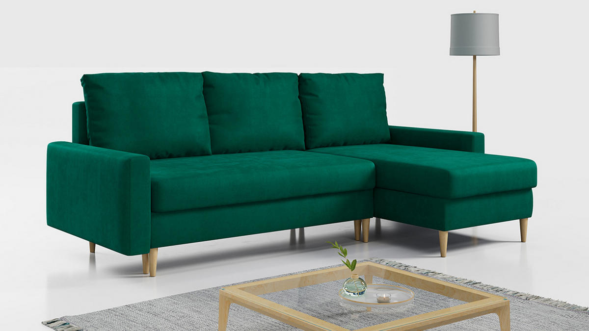 ECKSOFA Lang Velvet Dunkelgrün - Dunkelgrün/Braun, Holz/Textil (220/140cm) - MKS