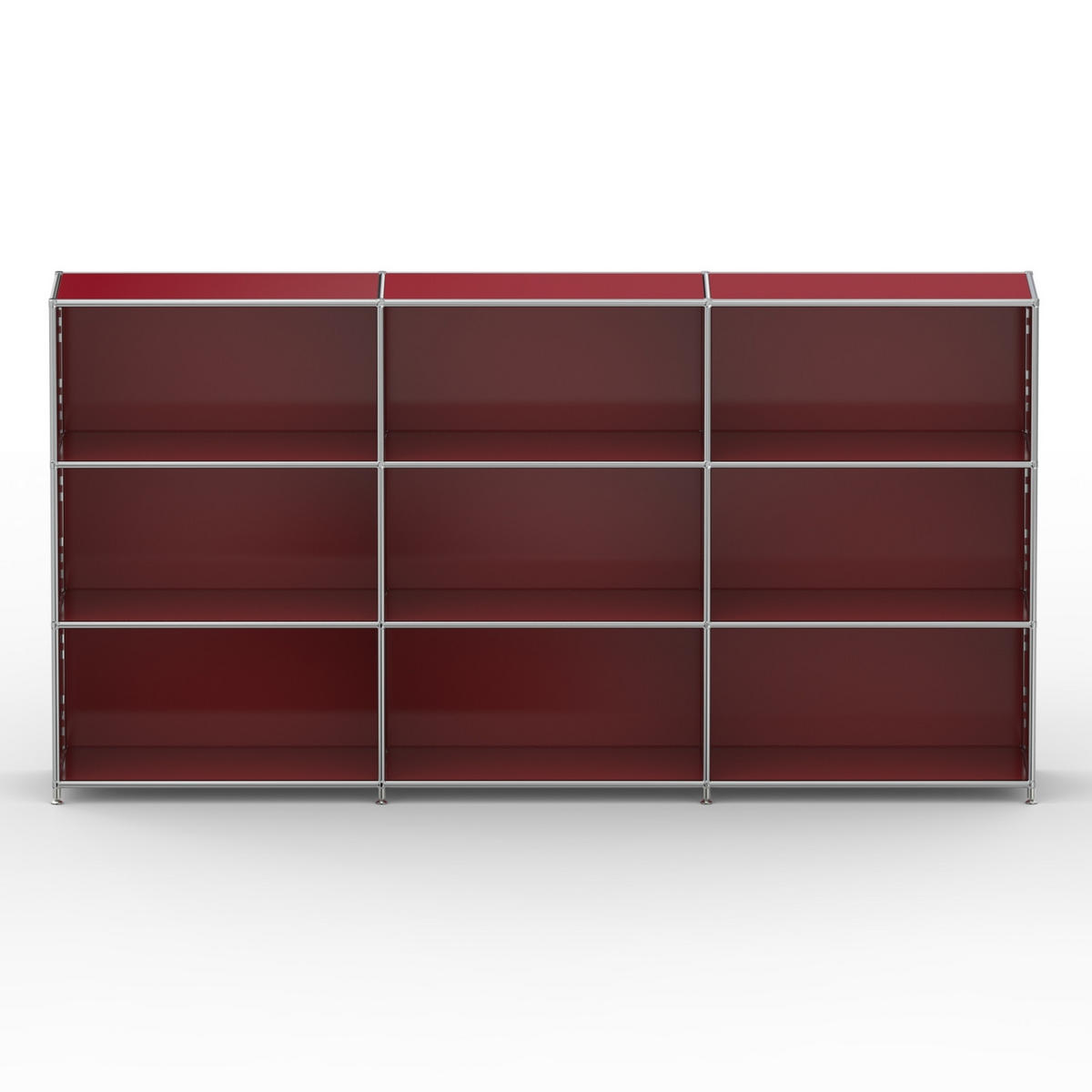 AKTENSCHRANK Büro, 9 offene Fächer, Breite 227 cm, Rubinrot - Chromfarben/Rot, Metall (40/118/227.2cm) - Versee