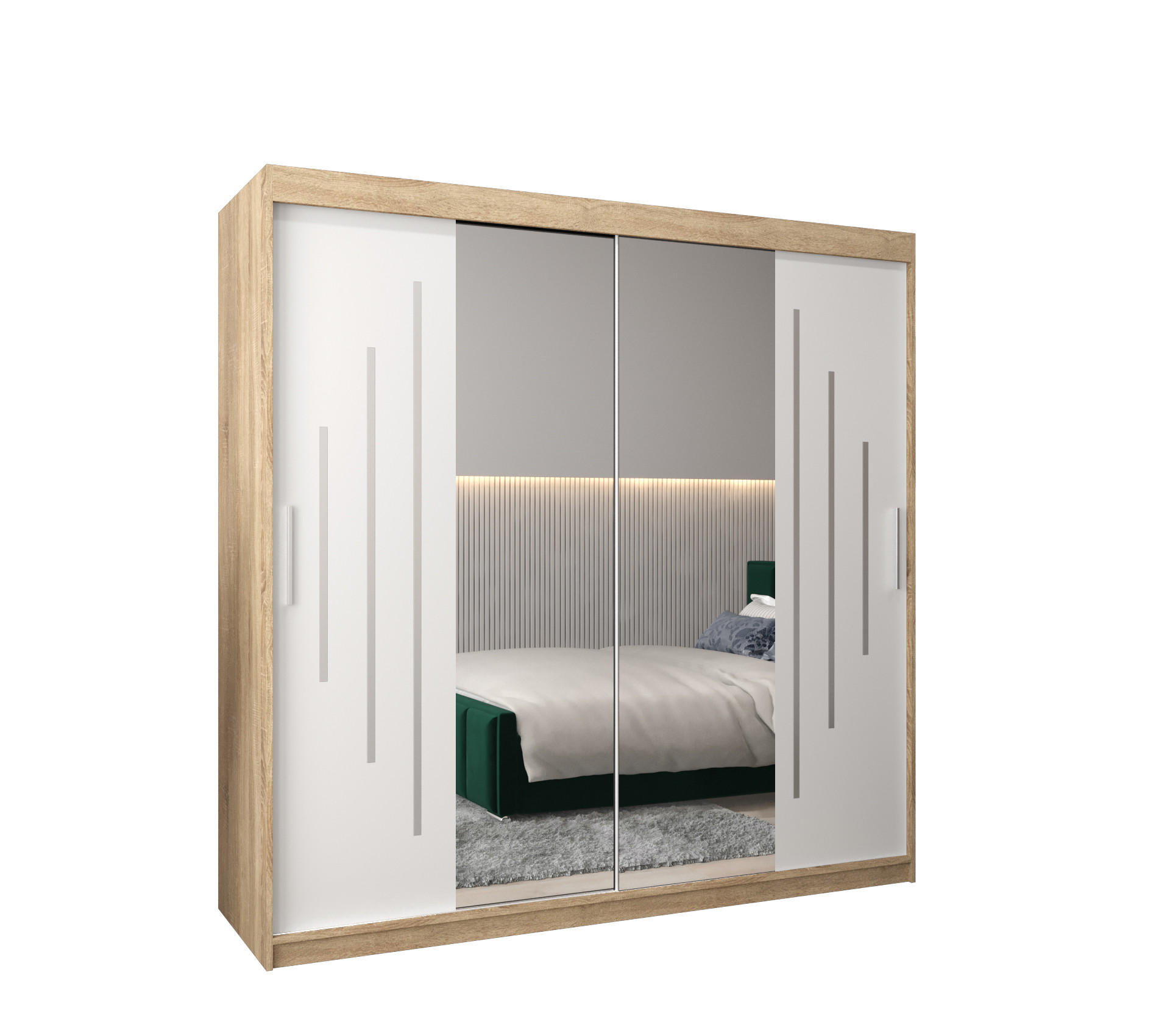 SCHWEBETÜRENSCHRANK 200/200/62 2-türig - Silberfarben/Weiß, Holz/Kunststoff (200/200/62cm) - Abiks Möbel