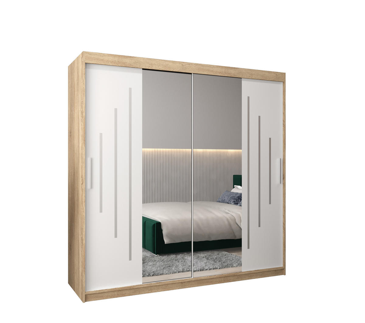 SCHWEBETÜRENSCHRANK 200/200/62 2-türig - Silberfarben/Weiß, Holz/Kunststoff (200/200/62cm) - Abiks Möbel