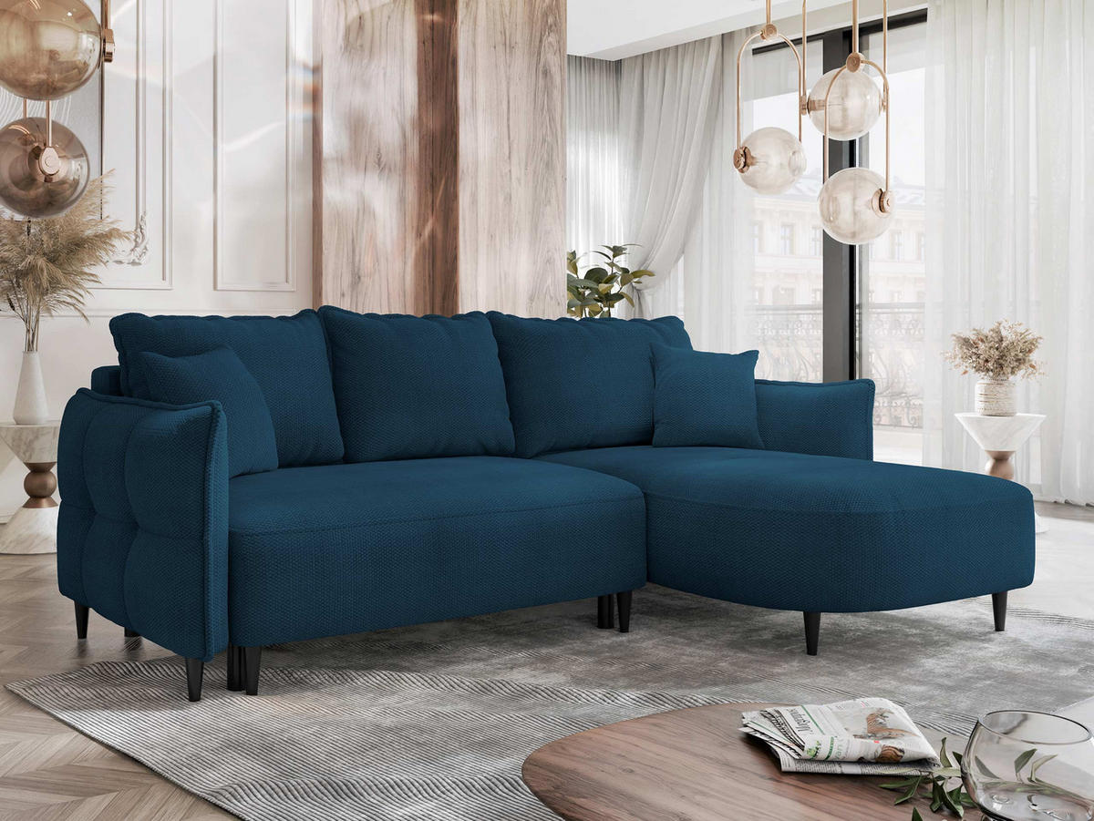 ECKSOFA Sycylia, Seite: Rechts - Schwarz/Dunkelblau, Holz/Textil (244/165cm) - MIRJAN24