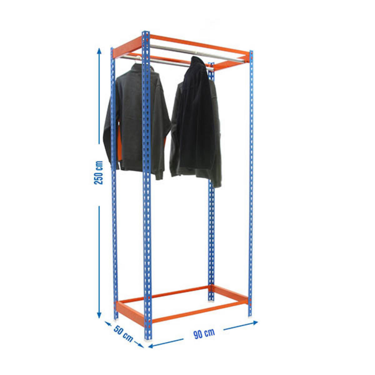 KLEIDERSTANGENREGAL Metal Einzel | HxBxT 250x90x50cm | Blau/Orange | Kleiderständer Garderobe Klamottenregal Stangenregal Regal - Blau, Metall (90/250/50cm) - PROREGAL