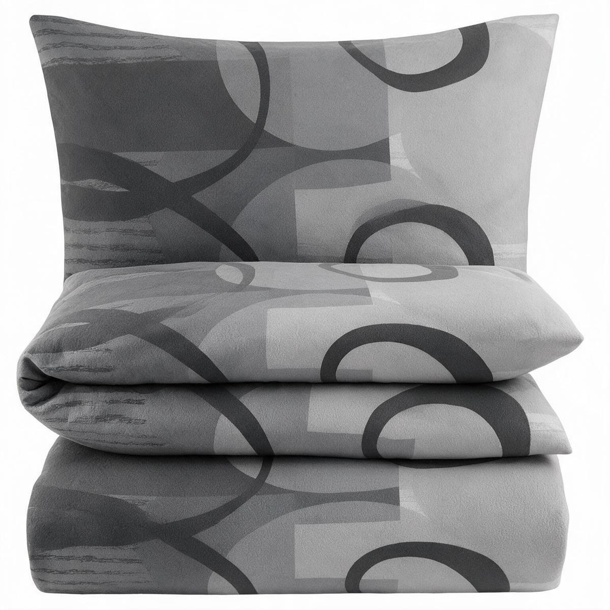BIBER-BETTWÄSCHE 135x200 - Kuschelig warmer Flanell Bettbezug aus 100% Baumwolle für Herbst & Winter - Kreis Muster Grau - Grau, Textil (135/200cm) - Carpe Sonno