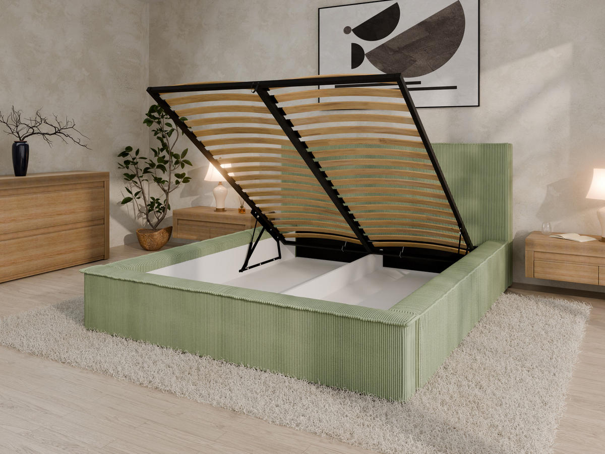 POLSTERBETT SANA 160x200cm Elegantes Polsterbett für modernen Wohnstil , Taschenfederkernmatratze LIORA(19cm), Grün - Grün, Holz (160/200cm) - Panda Möbel