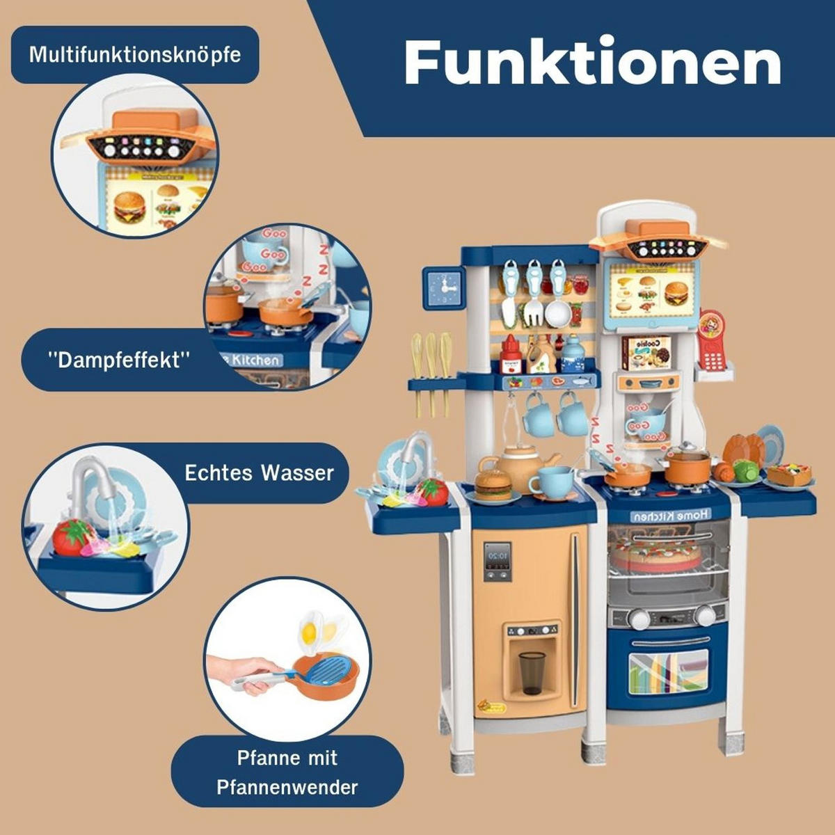KINDERKÜCHE SUSI mit 65-tlg. Zubehör, Farbe Blau - Blau, Kunststoff (30/80cm) - Coemo