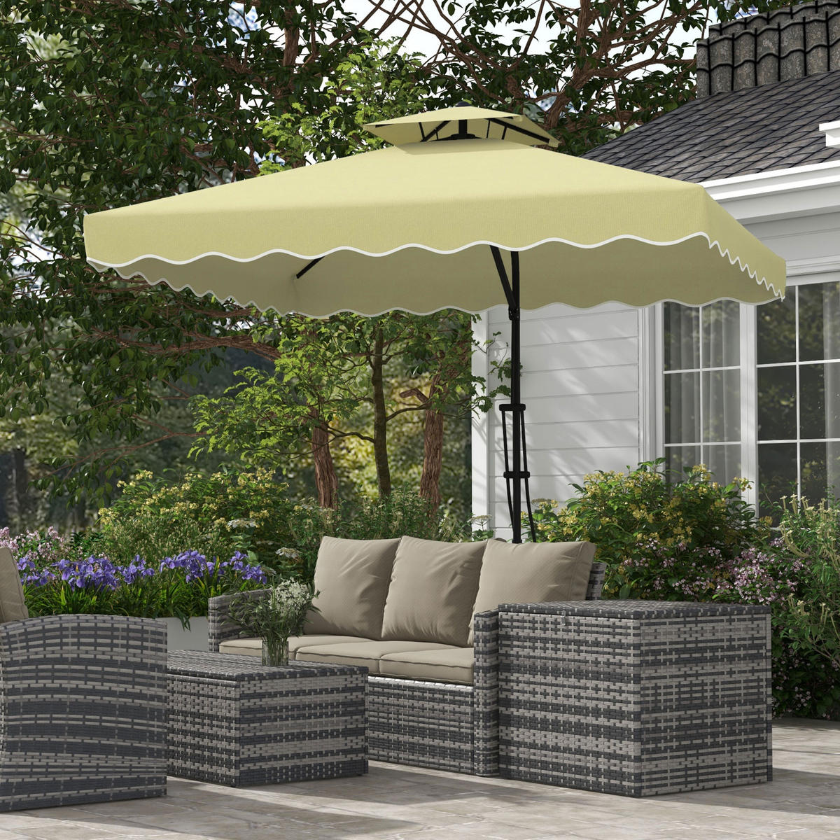 SONNENSCHIRM, Metall, Polyester, Beige - Beige, Metall (243/243cm) - Outsunny