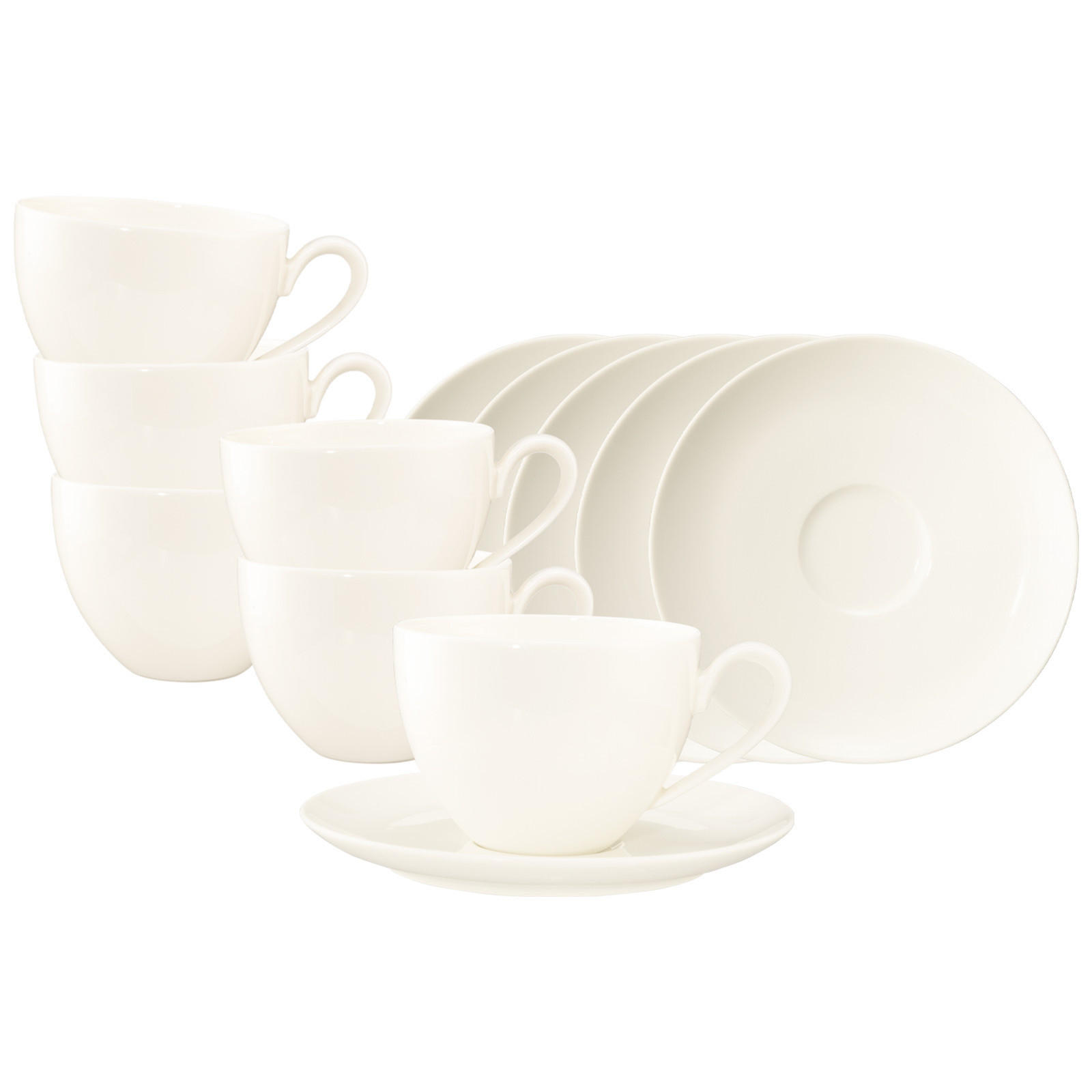 MILCHKAFFEETASSEN MIT UNTERTASSEN Savona Fine Diamond creme 340 ml 6er Set - Creme, Keramik (16/8.9/16cm) - Seltmann Weiden