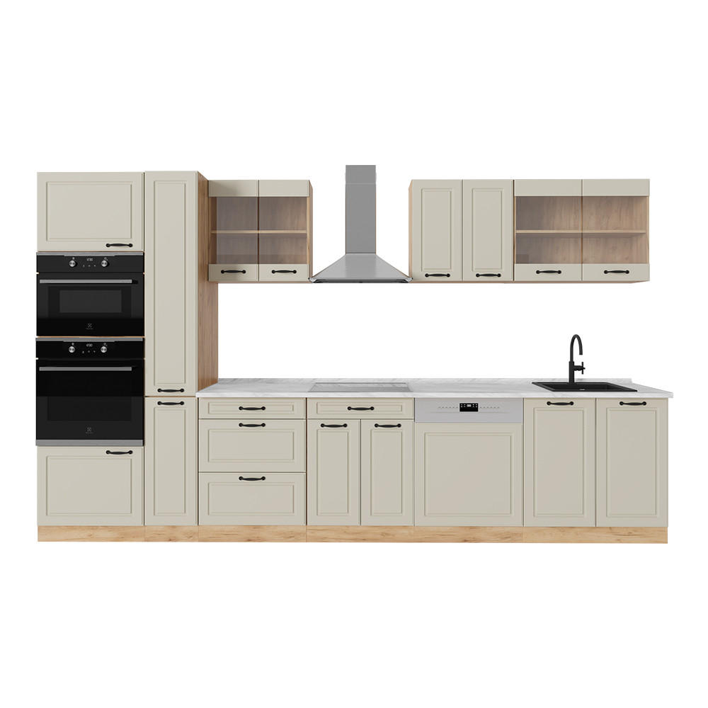 Vicco Küchenzeile Beige, Honigeiche 350x206.8x60 cm
