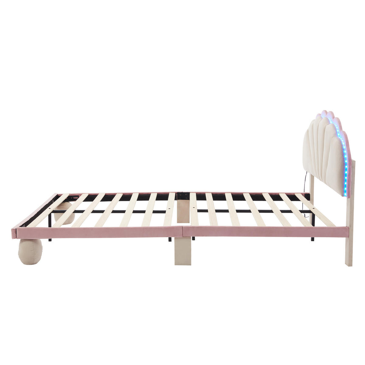 POLSTERBETT 140/200 cm in Beige & Rosa Samt mit LED - Beige, Holzwerkstoff/Textil (140/200cm) - WISHDOR