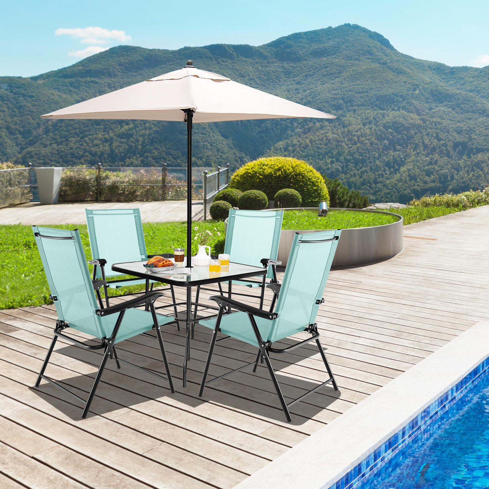 TERRASSENSTUHL Minzgrün (4-teilig) - Mintgrün, Metall (60/93/65cm) - COSTWAY