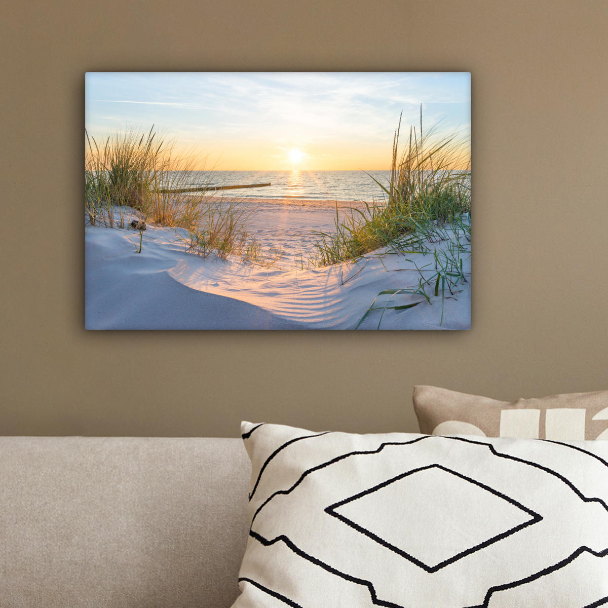 LEINWANDBILD Strand - Sonne - Düne - Gras - Sand - Horizont 30x20 cm - Hellblau, Textil (30/20cm) - MuchoWow