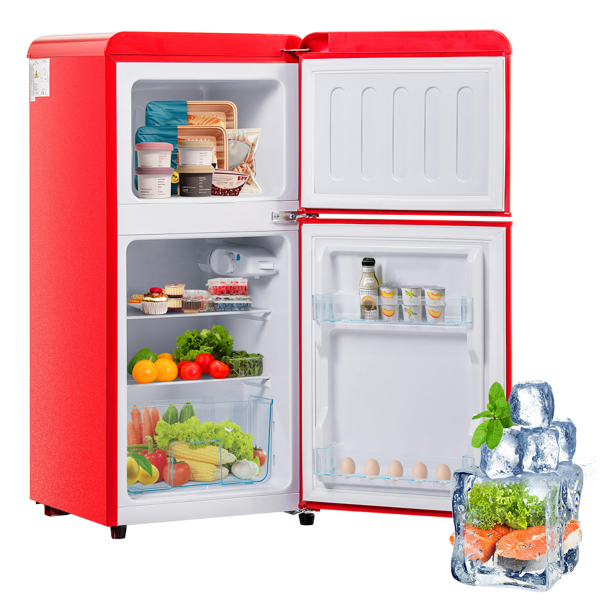 KÜHL-GEFRIER-KOMBINATION 60 l, 22 l Gefriervolumen, 45,5 x 88,8 cm, Energieeffizienzklasse E, Rot - Rot, Metall (45.5/88.8/42cm) - FOHERE