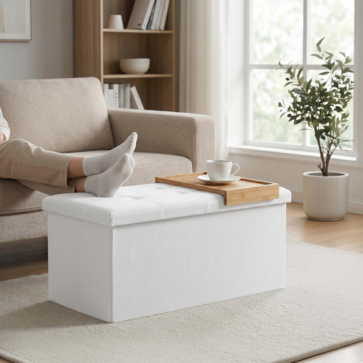 LAVIČKA - bílá, kompozitní dřevo/textil (76/38/38cm) - Relaxdays