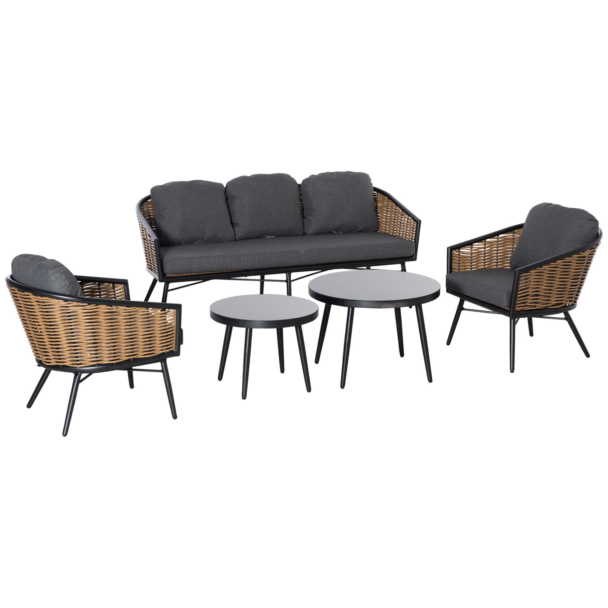 POLYRATTAN Gartenmöbel Set mit Sofa Kissen Aluminium Natur - Naturfarben, Kunststoff - Outsunny