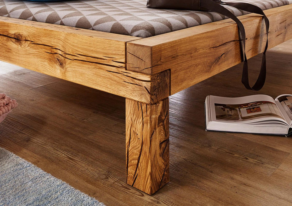BETT Massivholz Wildeiche 200 x 200 x 85 natur BALKENMÖBEL #613 - Braun, Holz (200/200cm) - Massivmoebel24